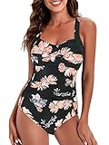 Durio Badeanzug Damen Badeanzüge Einteilige Bauchweg Bademode Swimsuit One Piece Sexy Push Up Badeanzüge Badebekleidung Mit Bügeln Rosa Druck XL