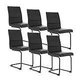 Asukale Esszimmerstühle 6er Set Freischwinger Schwingstuhl Bürostuhl Polsterstuhl mit Metallbeine Schwarz