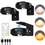 WILLED Bilderleuchte akku, Kabellose Bildleuchte mit Fernbedienung, LED licht Spots, Wiederaufladbare mit 3 Farbtemperaturen, Dimmbar Bilderlampe, Vitrinenbeleuchtung LED mit Timing Funktion(3er Pack)