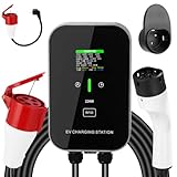 Typ 2 Ladekabel Mobile Wallbox, 22KW 8-32A Ladekabel EV Chargers mit Steuerbarer Digitalanzeige für Elektroauto, CEE 16A EV Ladegerät für Model 3/Y, ID.3/4/5, C5X, DS7, GLA, Q3, X3