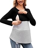 Bresdk Stillshirt Langarm Stilltop T Shirts zum Stillen Umstandstop Nursing Top für Schwangere Schwarz M