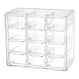 Stapelbarer Schubladen Organizer mit 12 Schubladen - Klare Aufbewahrungsbox Plastik Schubladens - Desktop Schublade Organizer Aufbewahrungsbox für Bastelbedarf Büro Zubehör Näh Kosmetik Schmuck