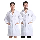 JXCTNNU Laborkittel Weiß Kittel Arztkittel Unisex Chemie Schutzkleidung Herren Damen Langarm Medizin Mäntel Medizinische Uniform mit Knöpfen 3 Tasche für Labor Studium Arbeit, L (170-175CM)