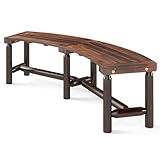 COSTWAY Gartenbank gebogen, Holzbank ohne Rückenlehne, wetterfeste Sitzbank für 3 Sitzer bis 360 kg belastbar, Terrassenbank aus Holz, Parkbank für Garten, Balkon, Terrasse (Rustikales Braun)