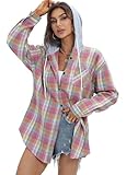 Jhsnjnr Damen Karohemd Oversize Knopfleiste Karierte Bluse Hoodie Langarm Mode Oktoberfest Oberteile Flanellhemd