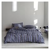 Bett, grau-blau gestreift Bettbezug-Set Baumwolle Queen King Size Bettwäsche Set Bettwäsche Laken Kissenbezüge