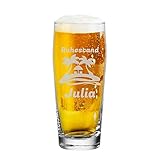 LUXENTU Bierglas mit Gravur, Willi Becher mit 0,5 Liter Eichung, Persönliche Lasergravur mit Name & Fußball-Motiv, Palmen & Strand