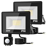vighep 30W LED Strahler mit Bewegungsmelder Außen, 3000LM Superhell LED Fluter Außenleuchte 6500K Kaltweiß, IP65 Wasserdicht Scheinwerfer Aussen für Garten Garage Hinterhof Hof-2 Stück