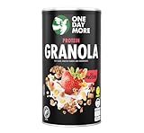 OneDayMore Protein Granola | 450g Viele Früchte Haferflocken Müsli | Vegan Fit Muesli Essen 27,3g Eiweiss Frühstück 100% Natürlich | Kakao Erdbeeren Musli