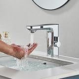 Hevenaov Infrarot Sensor Wasserhahn Bad Chrom, Automatisch Sensor Mischbatterie Bad Digitalanzeige Bildschirm Warmes Kaltwasser Mischbatterie Armatur Waschbecken