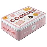 Nostalgic-Art Retro Vorratsdose Flach, 2,5 l, Wonder Cookies – Geschenk-Idee für die Küche, Blech-Dose mit Deckel, Vintage Design