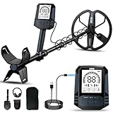 SUNPOW Wiederaufladbarer Metalldetektor für Erwachsene – 11' Dual-D-Spule, 35h Lithium-Akku, 10 Empfindlichkeitsstufen, 4 Suchmodi, 7-Metall-ID, IP68 Wasserdicht, mit Schaufel, Rucksack & Kopfhörer