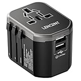 LENCENT Reiseadapter Weltweit Internationaler Reisestecker mit 2 USB Anschlüße AC Steckdose Travel Adapter über 150+ Länder für Australien USA UK Europa Deutschland