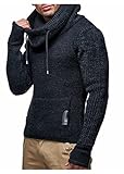 Leif Nelson Herren Strickpullover Schwarz mit Kragen/Hochwertiger Winterpullover Regular Fit, ideal für Casual-Looks, Langarm Größe L