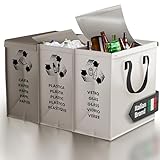 PTMS® Mülleimer 3 Fächer inkl. DECKEL - Mülltrennsystem Taschen für Papier, Glas & Plastik - Recycling System extrem stabil - Pfandflaschen Sammelbehälter - einfache Entleerung