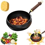 Gusseisen-Bräter Unbeschichtet, 24/26/28cm Japanische Eisenpfanne Eisern Handgefertigte, Multifunktionales Nicht Beschleunigter Kochwok füR Kochkocher (24 cm + Ohne Deckel)