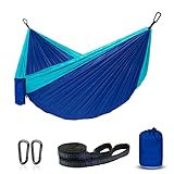 Hängematte Outdoor Ultraleicht mit Seilabdeckungen, Reise Hängematte Ultraleicht Atmungsaktiver Nylon Fallschirm Hängematten für Outdoor Camping, Garten & Strand -450lb Tragkraft (Grau/Blau)