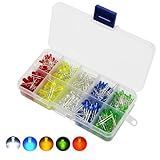 AQSQWQ 200 Stück LED Leuchtdiode, 5mm LED Dioden 3V Leuchtdiode sortiment Kit 5 Farben Rot Blau Gelb Grün Weiß Rundkopf 2 Pin Extra Hell LED Licht, Diffus Dioden Set (40pcs Jede Farbe)