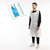 ARESO | Einwegschürzen 100 Stück, Schürze Weiß mit Knoten am Rücken, Plastikschürzen Einweg Recycelbar und Wasserdicht