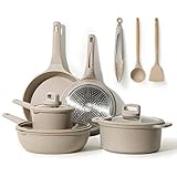 CAROTE Topfsets Pfannenset 11-Teilig,Pfanne 24cm,28cm,Stielkasserolle 16cm,Topf 24cm,Tiefe Bratpfanne 28cm,Antihaft-Beschichtung mit Deckel,Kochgeschirr-Set,Induktionspfanne