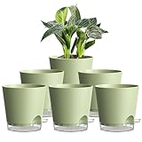 Homeuouz 6er Set Selbstbewässerungstopf – 15cm Blumentöpfe mit Bewässerungssystem in Matter Optik, selbstwässernder Blumentopf für Balkon & Innenbereich, Grün mit transparentem Untersetzer