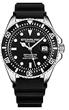 Stuhrling Original Taucheruhr für Herren - Pro Diving Watch - Sportuhren für Herren mit verschraubter Krone wasserdichte Uhr 330 Ft.- Schwarz Analoge Gummiuhr, Quarzuhrwerk (Schwarz) (Black)