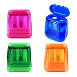 IEBTAWN 4 Stück 4 Farben Anspitzer Mit Behälter, Bleistiftspitzer, Anspitzer Mit Doppellöchern Und Deckel, Handheld Bleistiftspitzer Für Dicke Und Dünne Stifte, Dosenspitzer Für Schule Büro