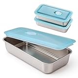 LAUKKKE Aufschnittbox Edelstahl 3er-Set mit Sichtdeckel, Kühlschrank Frischhaltedosen (500ml) stapelbar,Luftdicht & Spülmaschinengeeignet,BPA-Freie Aufbewahrungsbox für Käse, Fleisch, Obst