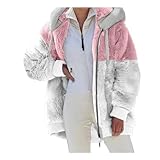 Nsercvb Fleecejacke Damen,Winterjacke Teddy Fleece Mantel Warm Gefüttert Winter Kapuzenpullover Flauschig Plüschjacke Sweatshirt Kapuze Taschen Reißverschluss Oversize,mantel damen schwarz,XXL