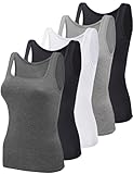 BQTQ 5 Stück Unterhemd Damen Tank Top mit Quadratischem Ausschnitt, Elastische Tank Tops Camisole Crop Top Stretch Untershirt Ärmellos, Schwarz, Weiß, Grau, Dunkelgrau, L