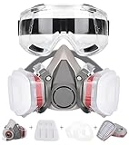 Rawhui Atemschutzmaske mit 10pcs Filter, Staubschutzmaske mit Schutzbrille, Universal Face Shield, Wiederverwendbar Gasmaske für Handwerker, Baustellen, Heimwerker, Farbspritz und Pestizid