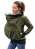 Be Mama - Maternity & Baby wear wasserdichte All-Weather 3in1 - Tragejacke & Umstandsjacke & Damenjacke in einem aus Softshell (Wassersäule: 10.000 mm) (3in1 / Khaki Zip, S-M)