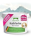 AlpenKalk Weiße Kalkfarbe für Innenräume I 21 kg für ca. 100m² I Hochdeckend & wischfest für ein natürliches Raumklima I Atmungsaktiv mit Anti-Schimmel Formel I Perfekt für Allergiker & Kinder