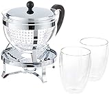 Bodum Chambord Set Teebereiter Rechaud 1,3 Liter Inlusive 2 Stück Doppelwand GläserPavina Teebereiter, 16.8 x 23.1 x 22.3 cm