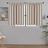 MRTREES Scheibengardinen Blickdicht Kurz Modern Fenster Küche Wohnzimmer Bistrogardine 2er Set H 120 x B 90 cm Küchengardinen Wasserabweisend Kurze Vorhang Klein mit Stangendurchzug Beige