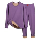 Generisch Einfarbiges Damen Rollkragen Wärmeset Thermounterwäsche Winter Langhosen Outfit Loungeanzug Gemütlich (Dark Purple, XXL)