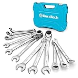 DURATECH 12-teilig Gelenk-Ratschenschlüssel-Satz, Gabelschlüssel Ringmaulschlüssel Satz mit 72 Zähnen, Metrisch, 8-19 mm, Cr-v Stahl, organisiert im Aufbewahrungskoffer
