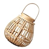 GALPADA Handgefertigter Kerzenständer aus Bambus mit Kleiner Laterne für Romantische Abendessen und Wohnzimmerdeko