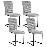 AINPECCA Freischwinger Schwingstuhl Esszimmerstühle Hohe Rückenlehne, Metallgestell, Küchenstuhl, Wohnzimmerstuhl, Bürostuhl (4, PU Hellgrau)