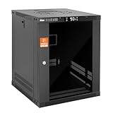 Tecmojo 12U Wandhalterung mit Thermostat, 45 cm Tiefe, geschlossener Serverschrank mit 2 Kühlventilatoren, abschließbare Tür und Hardware, 12U Rack für 48,3 cm (19 Zoll) Geräte, Glastür