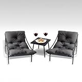 DELONGKE Gartenmöbel Set 3 teilig, Balkonmöbel Set, Balkonmöbel Kleiner Balkon mit Abnehmbar Kissen & Tisch, Lounge Gartenmöbel, Bequemer Balcony Furniture Sitzgruppe (grau)