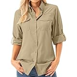 Asfixiado Damen Hemdbluse UV Shirt UPF 50+ Safari Kleidung Wanderbluse Damen Outdoor Cooling Quick Dry Sonnenschutz Langarm Luftiges Hemd（5072 Khaki S）