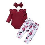 KIDDLETOWN Baby Mädchen Kleidung Langarm Body Strampler + Aufdruck Hose + Stirnband Neugeborene Babykleidung Set Baby Mädchen Kleidung Outfit Babyset 6-9Monate