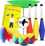 Diabolo Freizeitsport Jonglier-Set für Kinder und Erwachsene mit Jonglage Keulen, Jonglier-Bälle, Tücher, Teller inkl. Stab & Jonglieranleitung – Jonglage Set als Geschenk