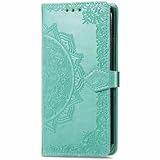 Rnrieyta Miagon für Oppo A78 5G Hülle,Grün Mandala Blume Prägung PU Leder Flip Cover Schutzhülle Brieftasche mit Kreditkartenhaltern