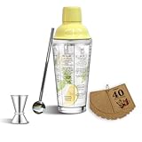 Cockailsnip Cocktail-Shaker-Set, 400 ml, Martini-Shaker, bedruckt mit 6 Getränkerezepten, Messbecher, Rührlöffel, Rezeptbuch, bestes Geschenk für Anfänger, Frauen und Barkeeper