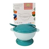 CAM2 Baby Saugnapf mit Deckel Set, Löffel,rutschfest Kinder Geschirr Schüssel Schale Schälchen Set Breischale Esslernschale（Blau）