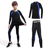 Fengzio Thermounterwäsche Kinder Fußball Funktionswäsche Skiunterwäsche Unterwäsch Warme für Kinder Atmungsaktiv Sportunterwäsche Jungen Thermounterhemd Thermounterhose Set für Training Ski Radsport