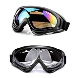 KUYT 2 Stück Ski Snowboard Brille, UV-Schutz Goggle, Motocross Brille Helmkompatible, Anti-Fog Skibrille, Sportbrille für Skifahren Motorrad Fahrrad