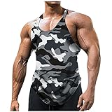 Herren Tank Top Sport Gym Ärmelloses Camouflage Muskelshirts Fitness Kleidung Herren Tshirt Bodybuilding Shirt Sommer Atmungsaktiv Trainingsshirt,Light Gray,L